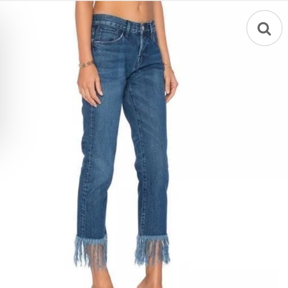 Stylish Blue Frayed Hem Women Jeans